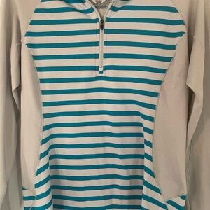 Patagonia Womens Small Quarter Zip Pullover Turquoise Light Gray Stripe